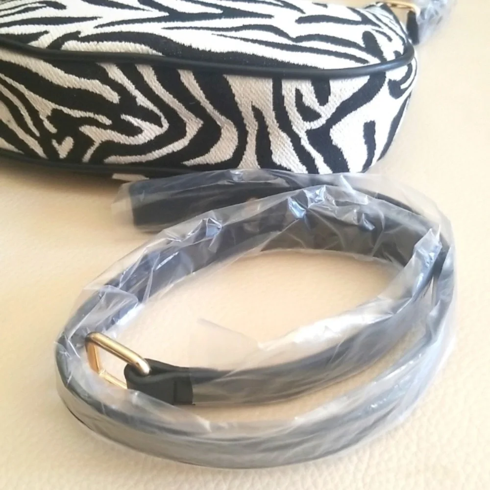 Montana West Black & White Zebra Print Fabric & Vegan Leather Hobo Shoulder Bag